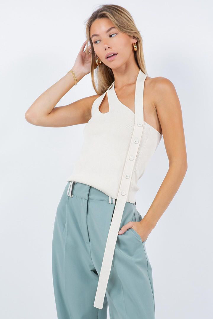 Top Knit One Shoulder Double Strap Ivory