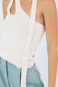 Top Knit One Shoulder Double Strap Ivory