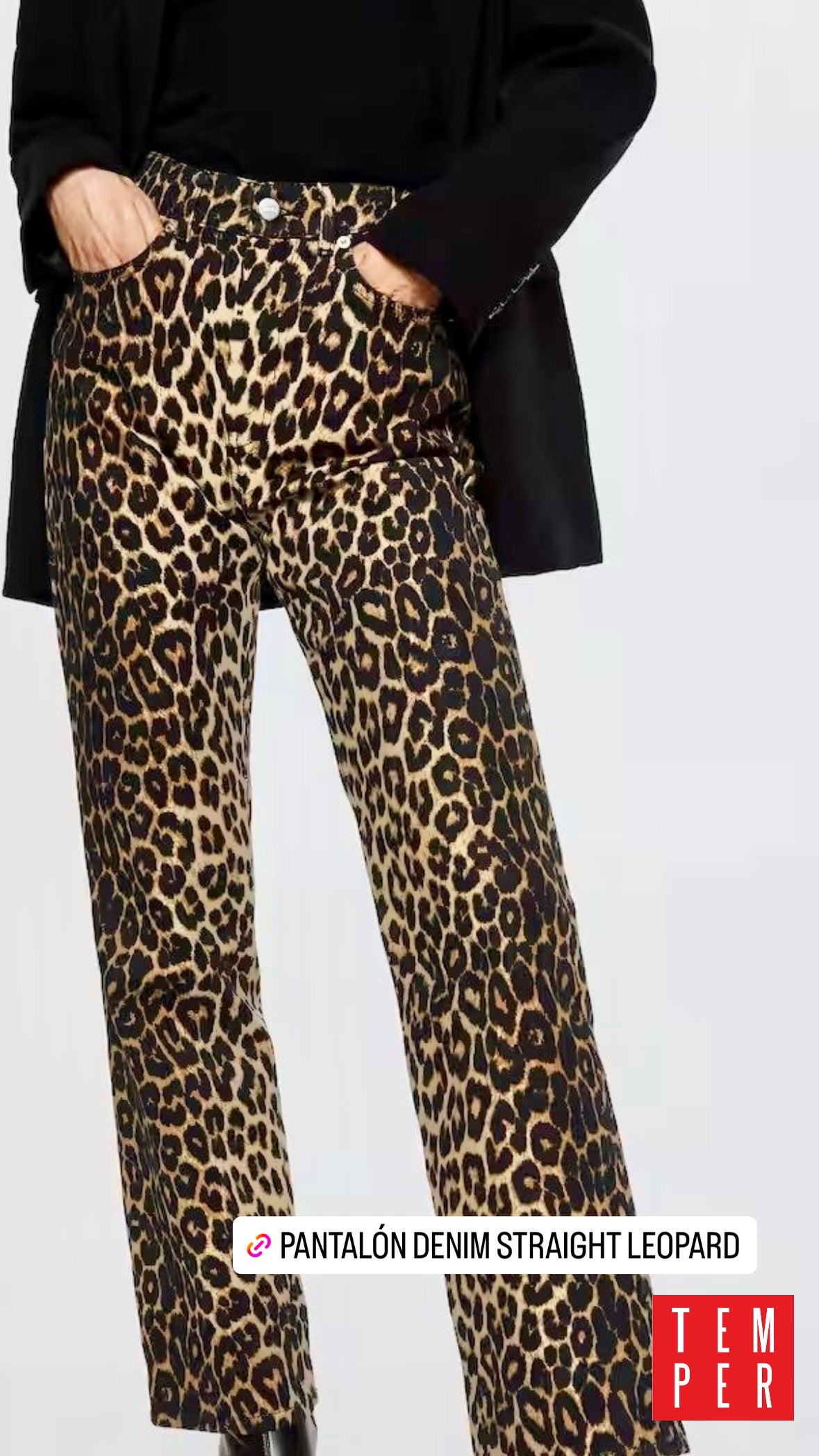 Pantalón Denim Straight Leopard