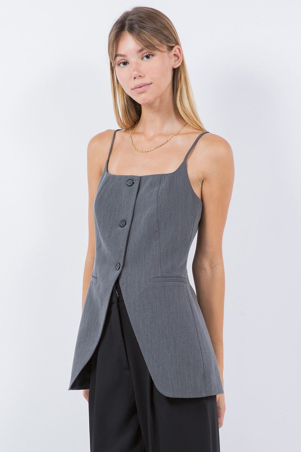 Top Chaleco Slit Open Front Gris Carly
