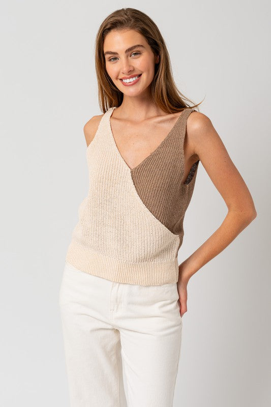 Top Knit Colorblock Taupe/Beige Sophie