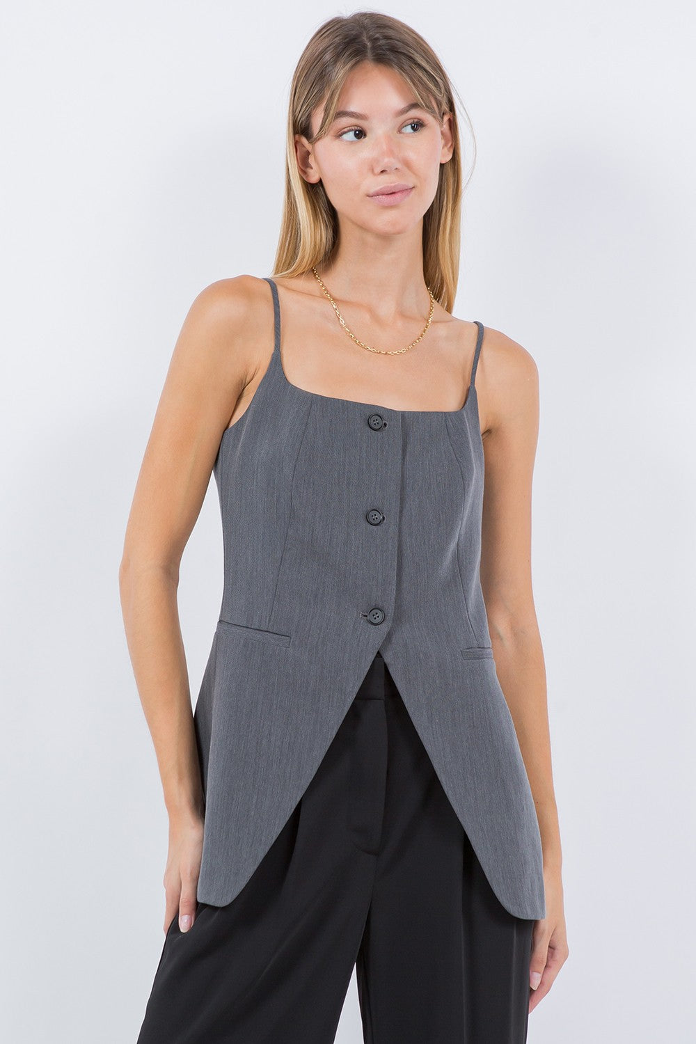 Top Chaleco Slit Open Front Gris Carly