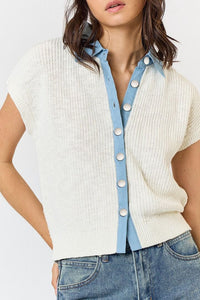 Camisa Knit Denim Contrast Sheryl
