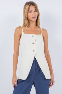 Top Chaleco Slit Open Front Ivory Carly