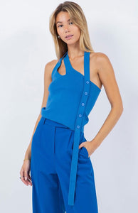 Top Knit One Shoulder Double Strap Azul