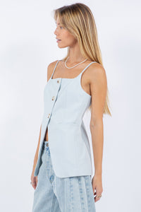 Top Chaleco Slit Open Front Sky Blue Carly