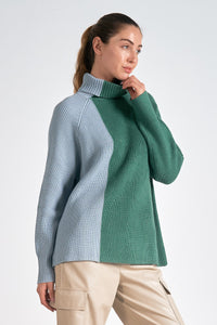 Suéter Colorblock Green/Blue Turtleneck Ashley