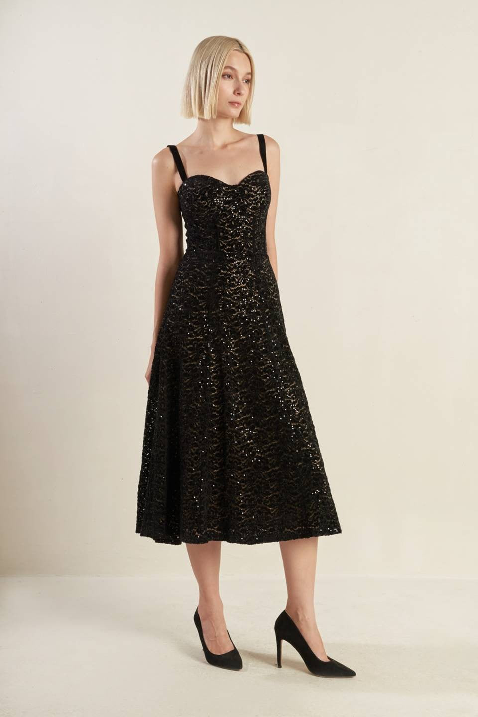 Vestido Negro Lace Sequins Monica