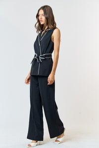 Set Negro Chaleco Belted Contrast Kim