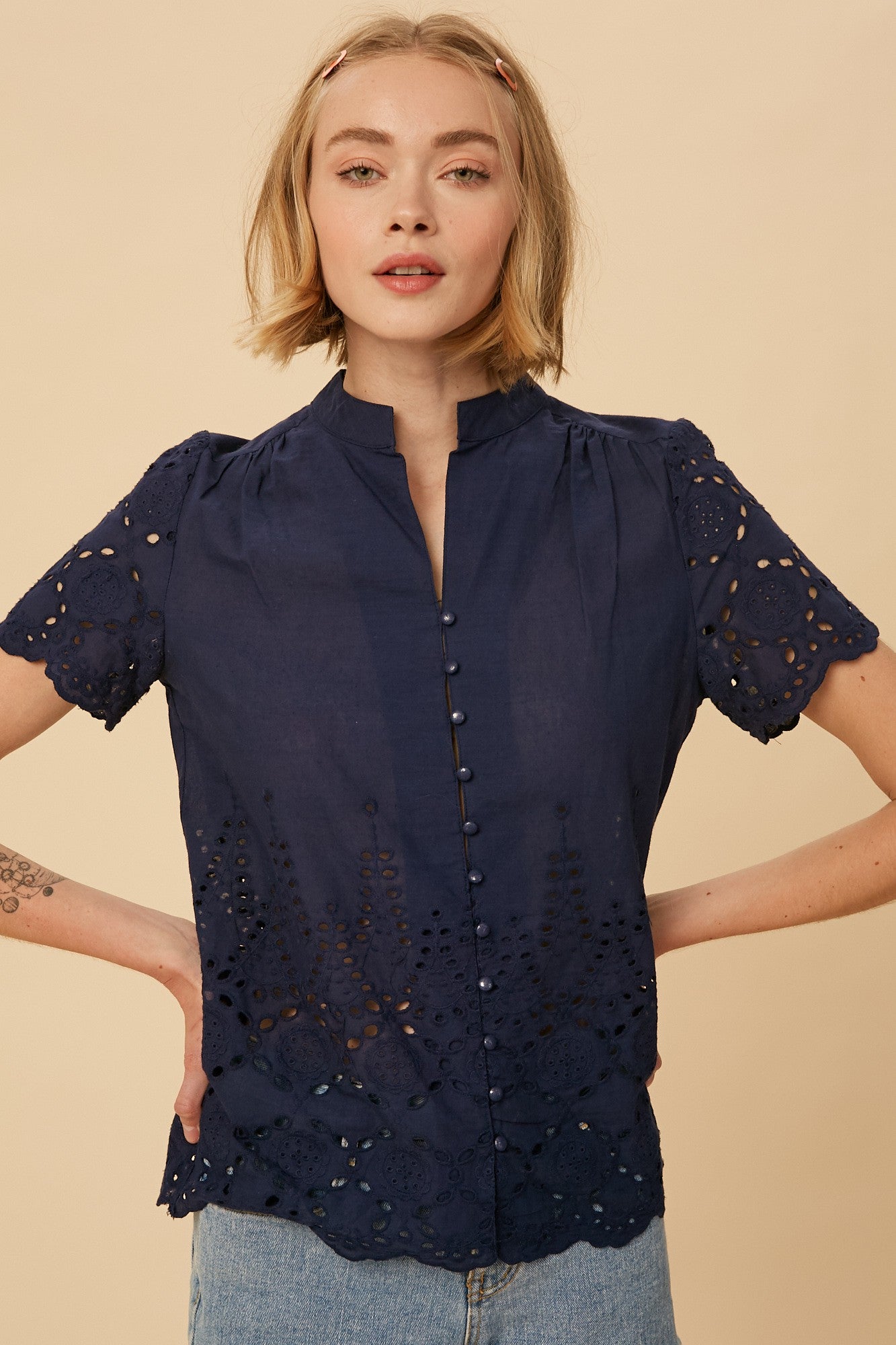 Camisa Navy Eyelet Jinny