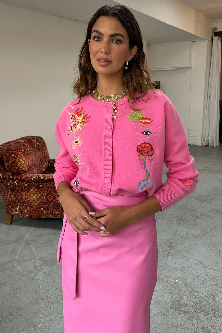 Suéter Cárdigan Rosado Embroidery Neverfully