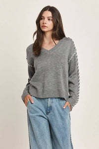 Suéter Gris Contrast Stitches Grace