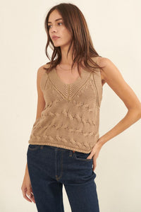 Top Cable Knit Taupe en V Millie