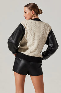 Chaqueta Leather Cable Knit Mix Fionn