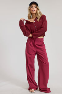 Pantalon Trouser Burgundy Pleated Mara