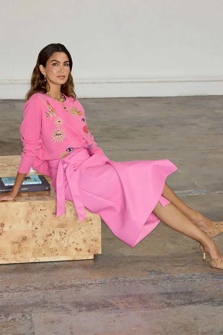 Suéter Cárdigan Rosado Embroidery Neverfully
