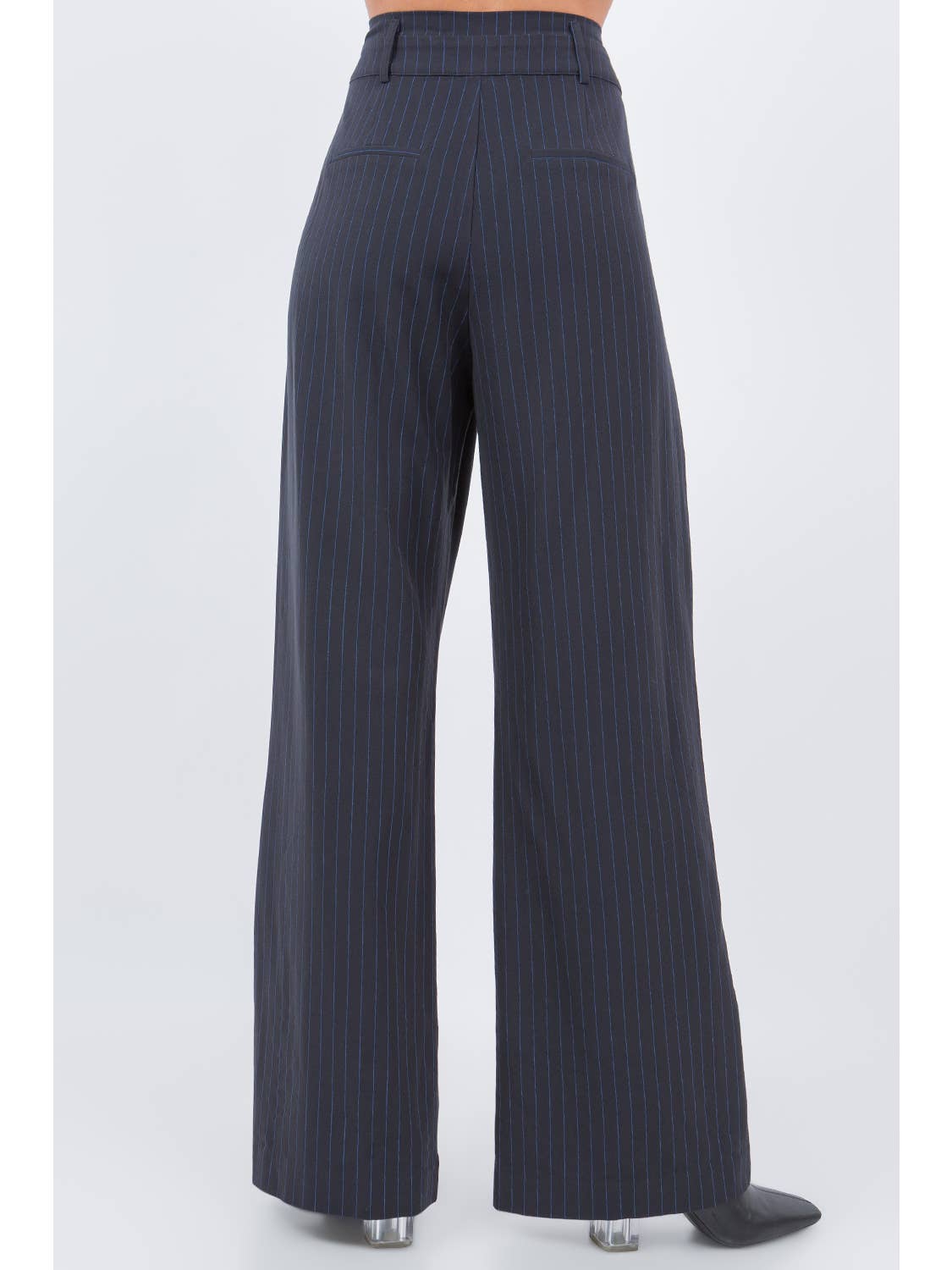 Pantalón Trouser Navy Stripes Straight Belted Bianca