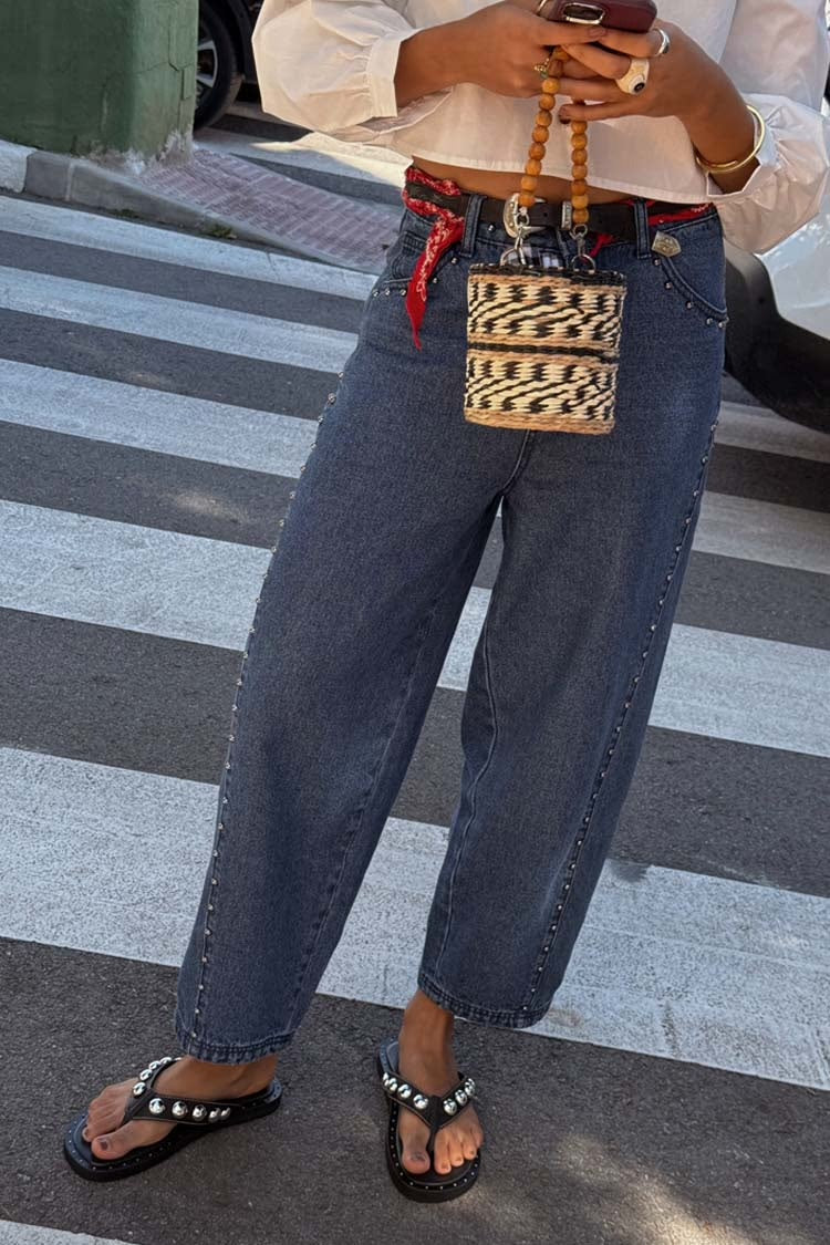 Pantalón Denim Studded Barrel Neverfully