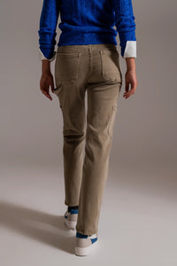 Pantalón Denim Straight Cargo Beige Caro