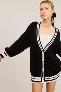 Suéter Cardigan Contrast Black & White Dana