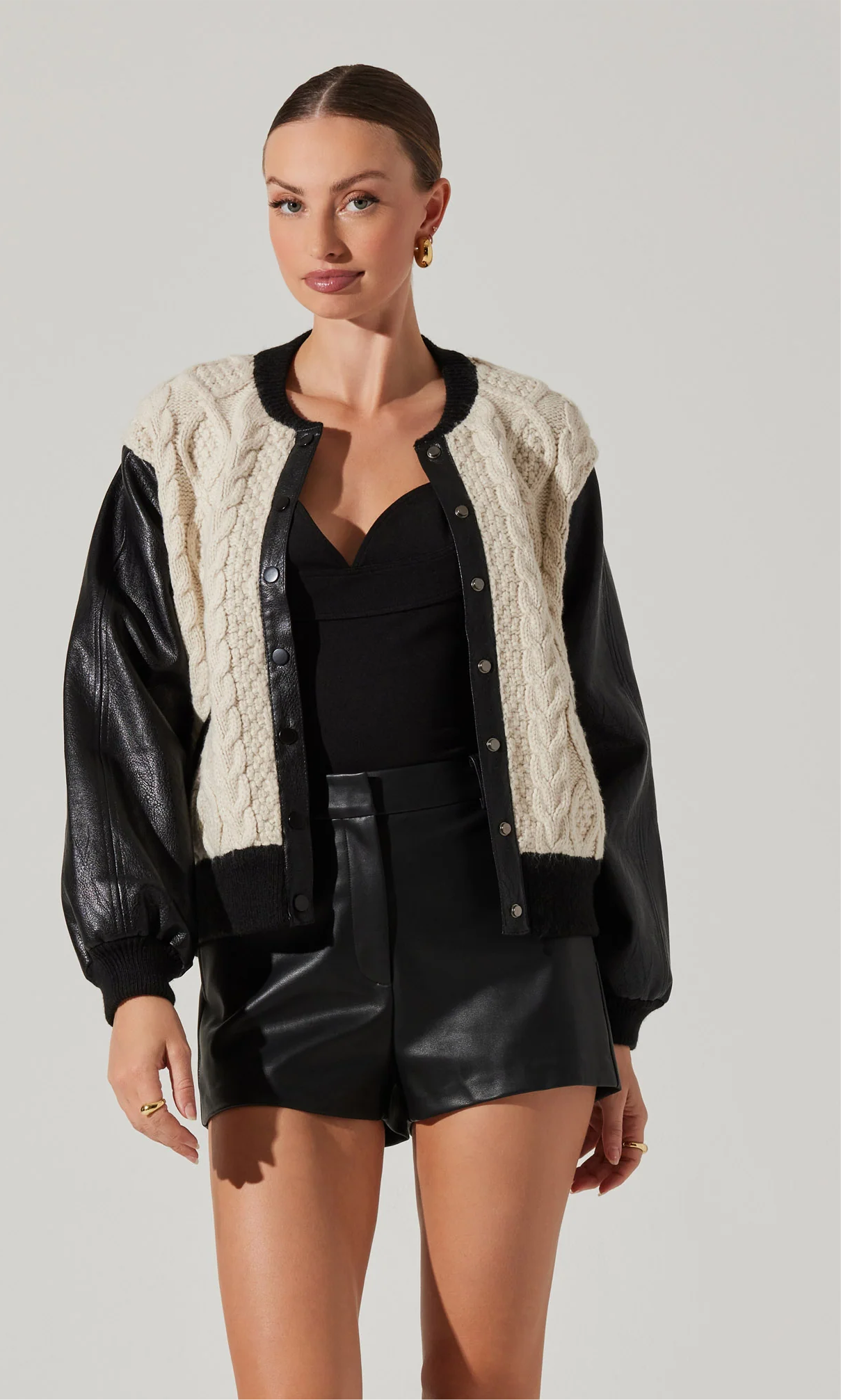 Chaqueta Leather Cable Knit Mix Fionn