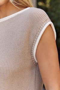 Top Knit Contrast Beige/Blanco Carrie