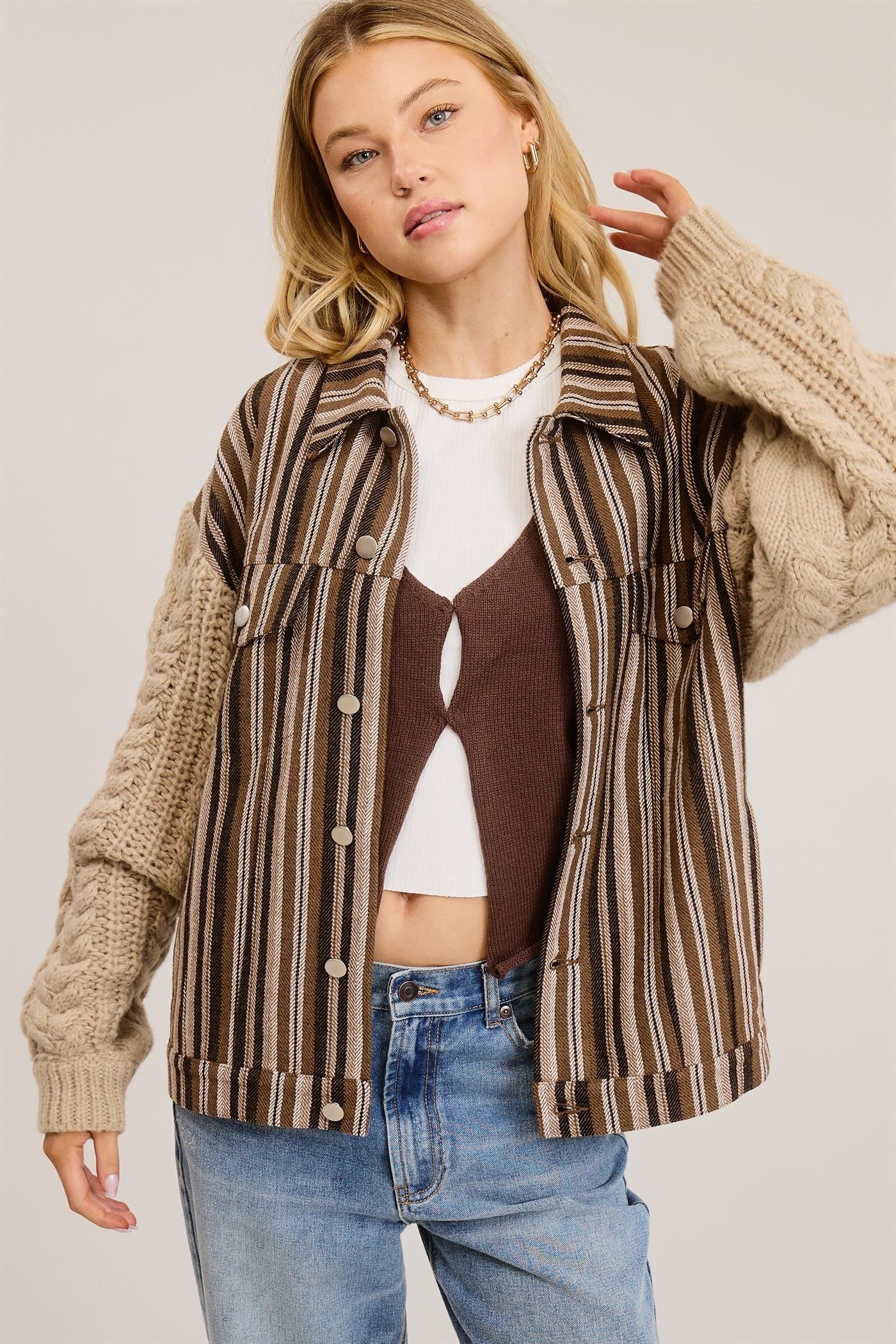 Chaqueta Contrast Stripes Cable Knit Lisa