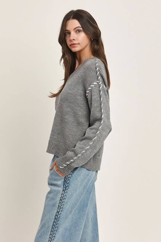 Suéter Gris Contrast Stitches Grace
