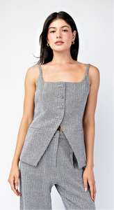 Top Chaleco Slit Open Front Grey/Black Carly