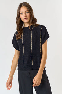 Suéter Chaleco Negro Knit Contrast Gold Bina