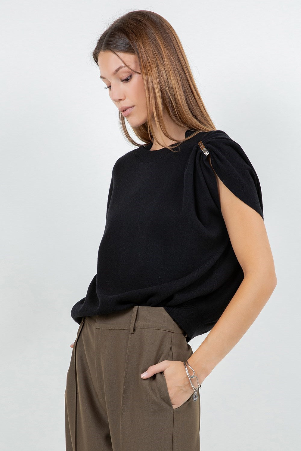 Top Knit Negro Metal Ring Carolina