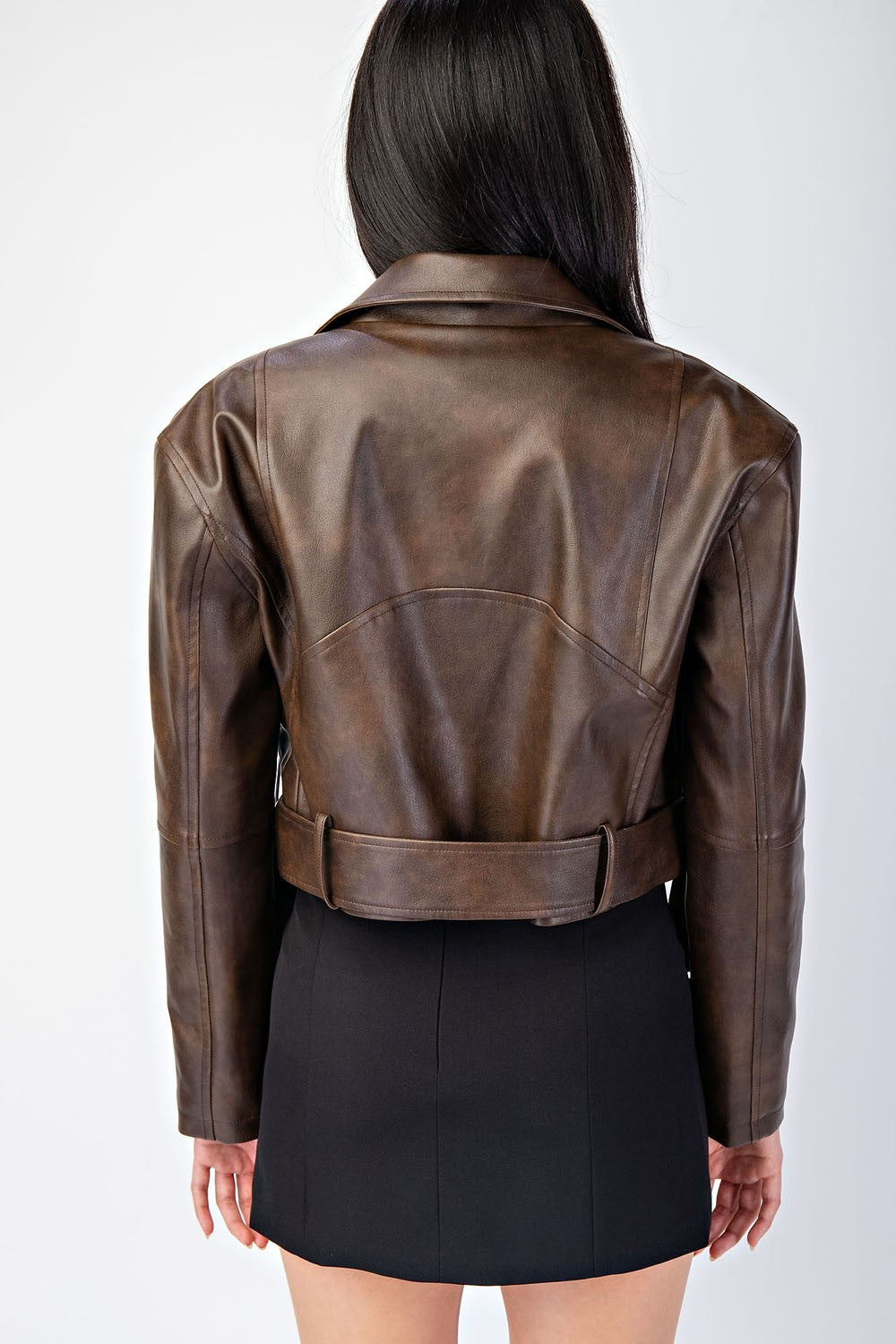 Chaqueta Cuero Biker Marrón Mocha Alexis