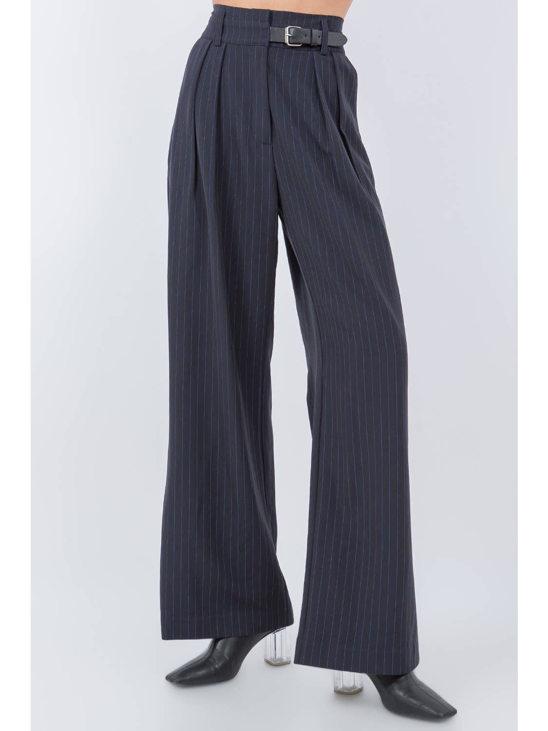 Pantalón Trouser Navy Stripes Straight Belted Bianca