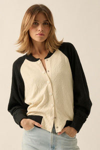 Suéter Chaqueta Bomber Textured Towel Colorblock Cream/Black Mariana