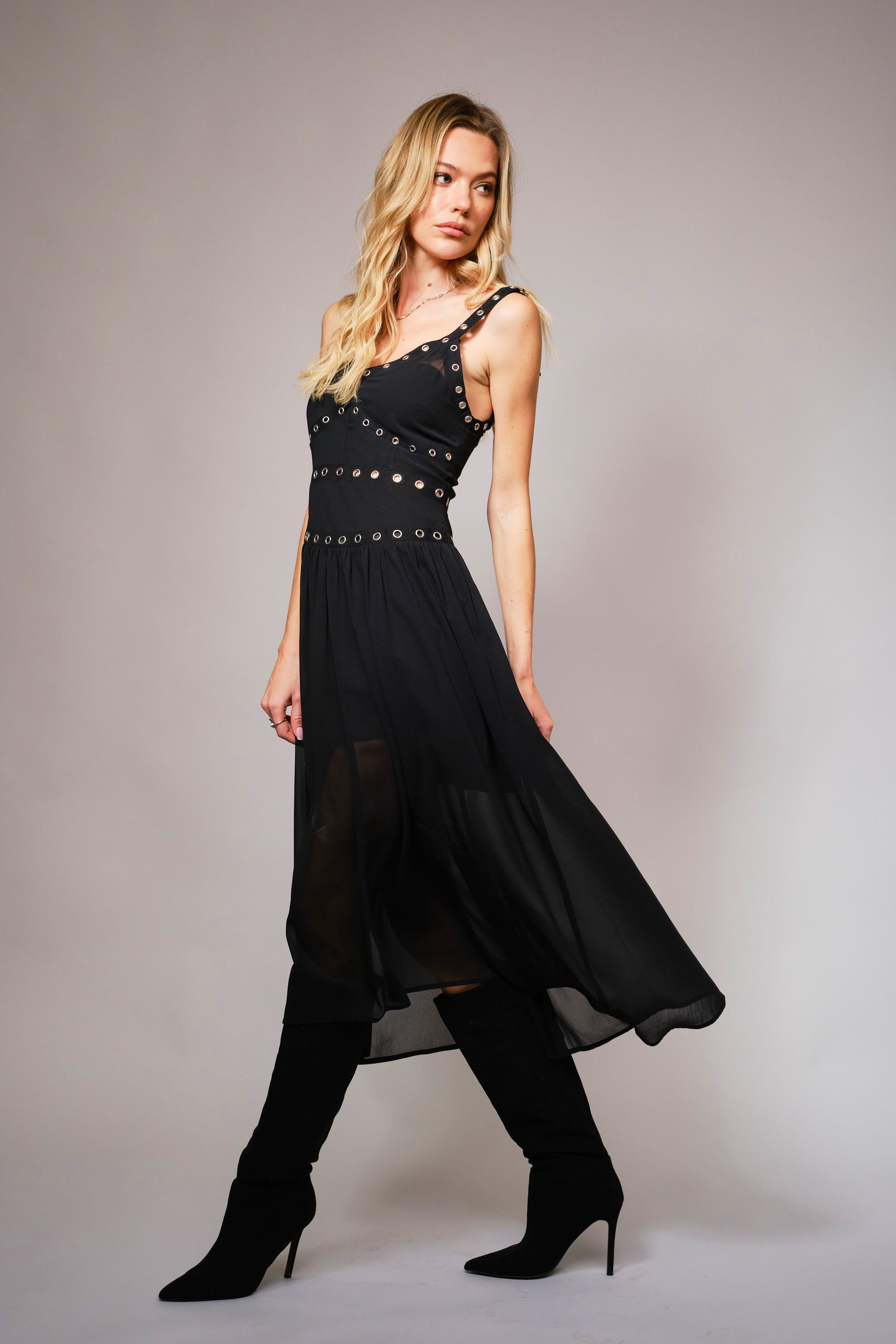 Vestido Negro Eyelet Chiffon Julia
