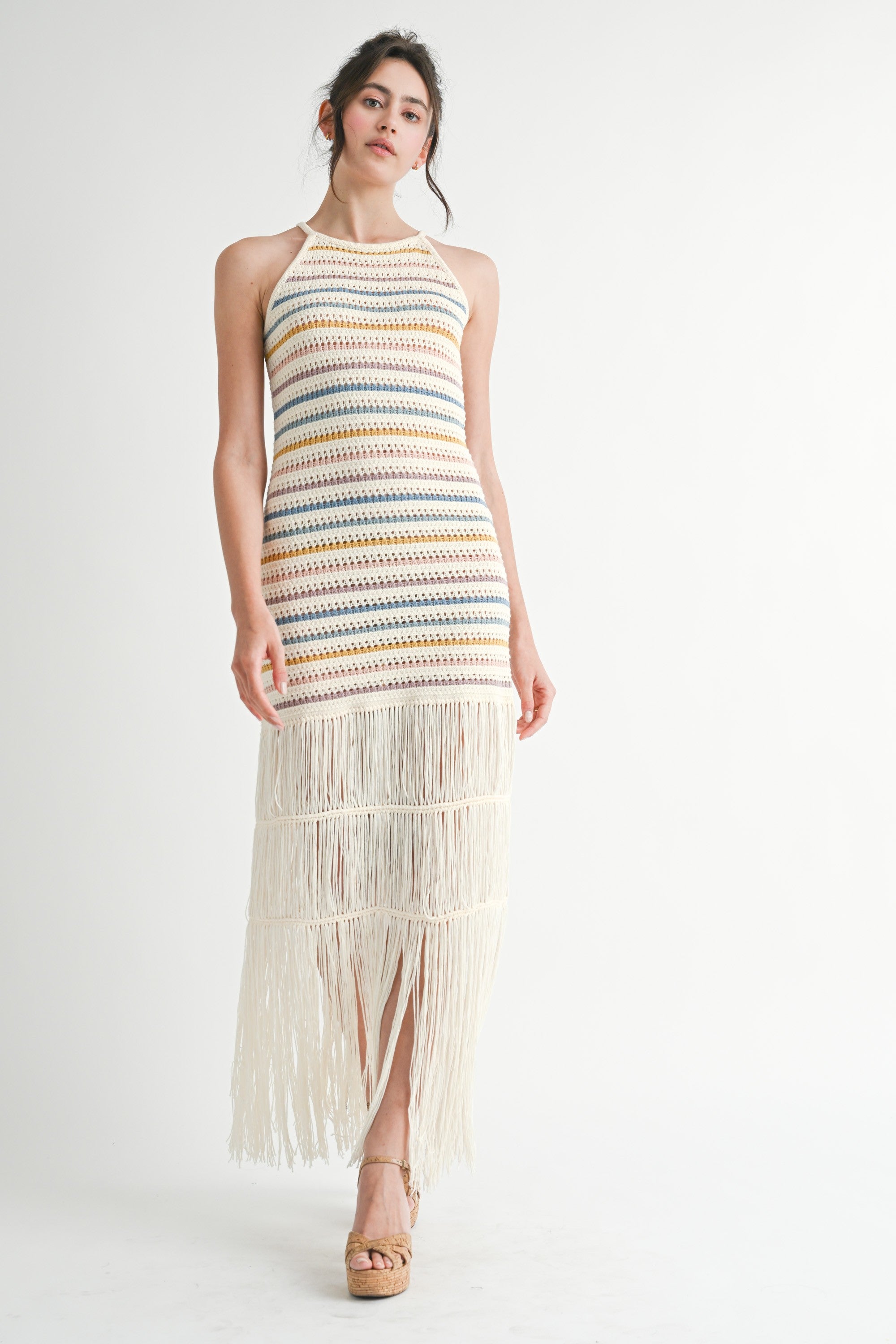 Vestido Crochet Stripes Fringes Rain