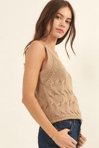 Top Cable Knit Taupe en V Millie