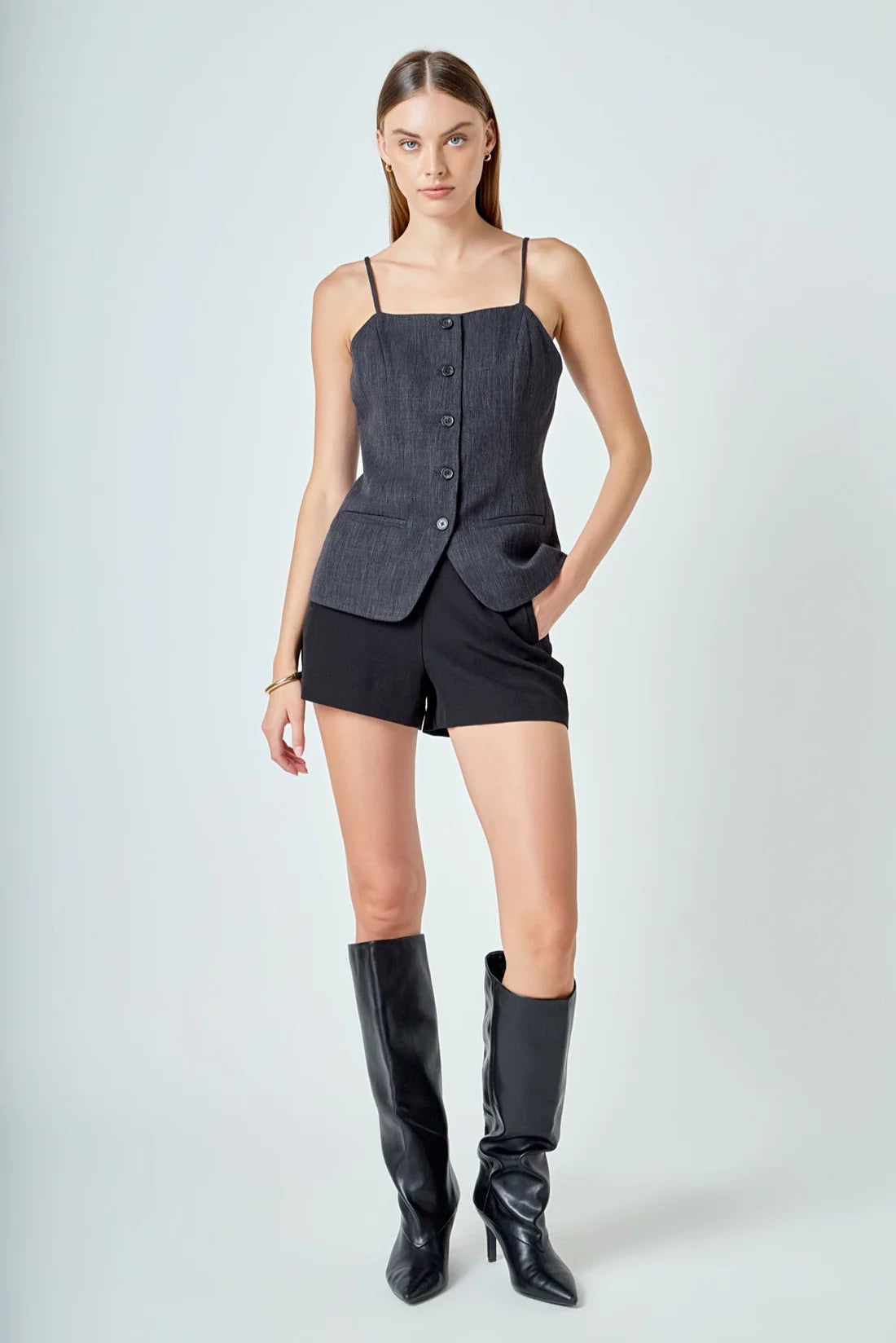 Chaleco Charcoal Linen Diane