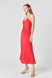 Vestido Rojo Halter Arruchado Nuria
