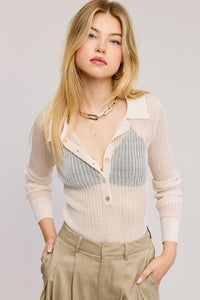 Top Polo Knit Sheer Off White Morella