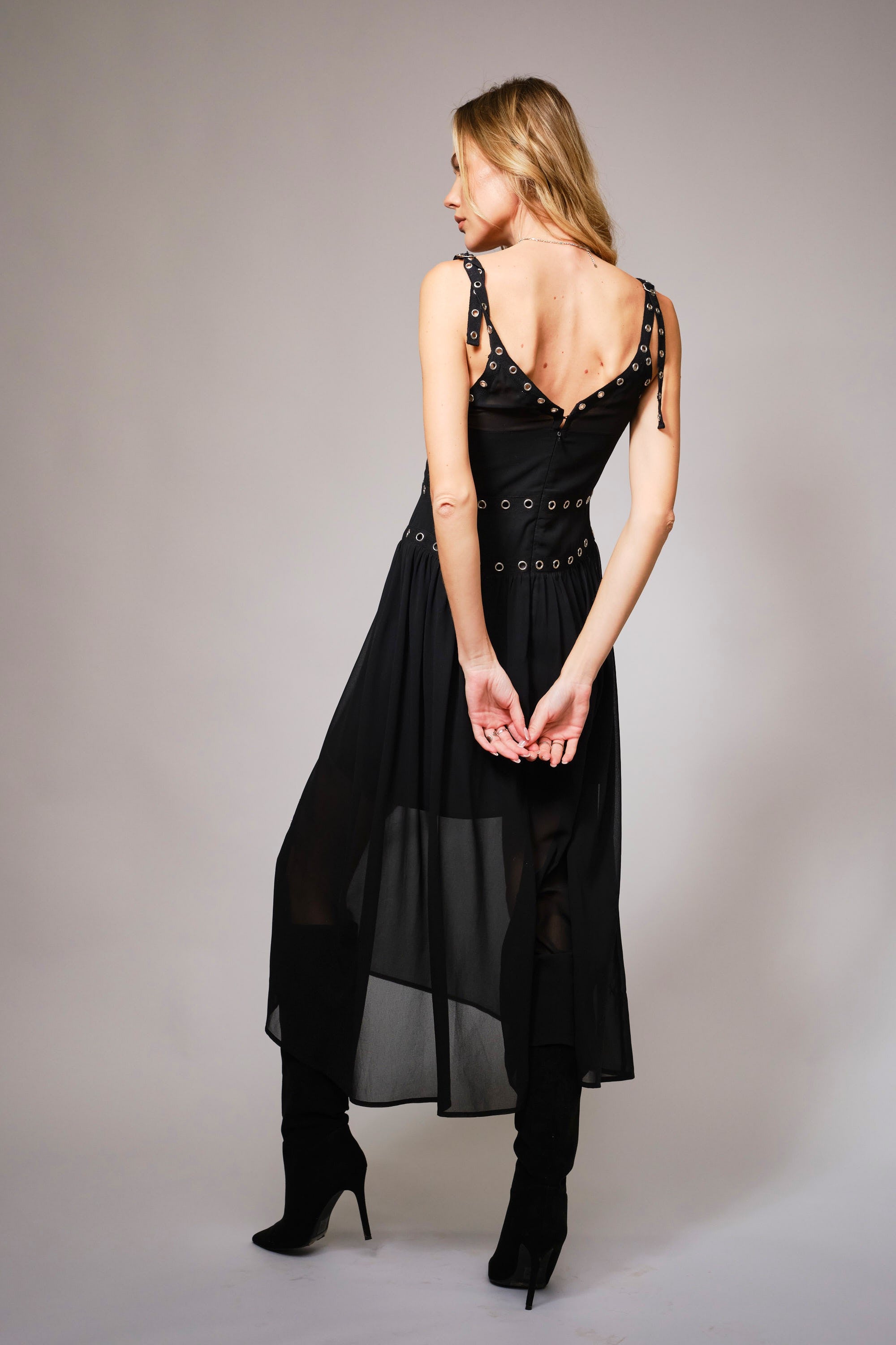Vestido Negro Eyelet Chiffon Julia