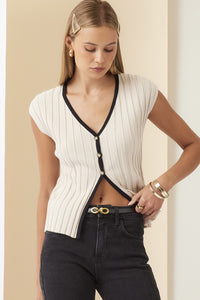 Top Knit Ribbed Contrast Taupe/Black Riley