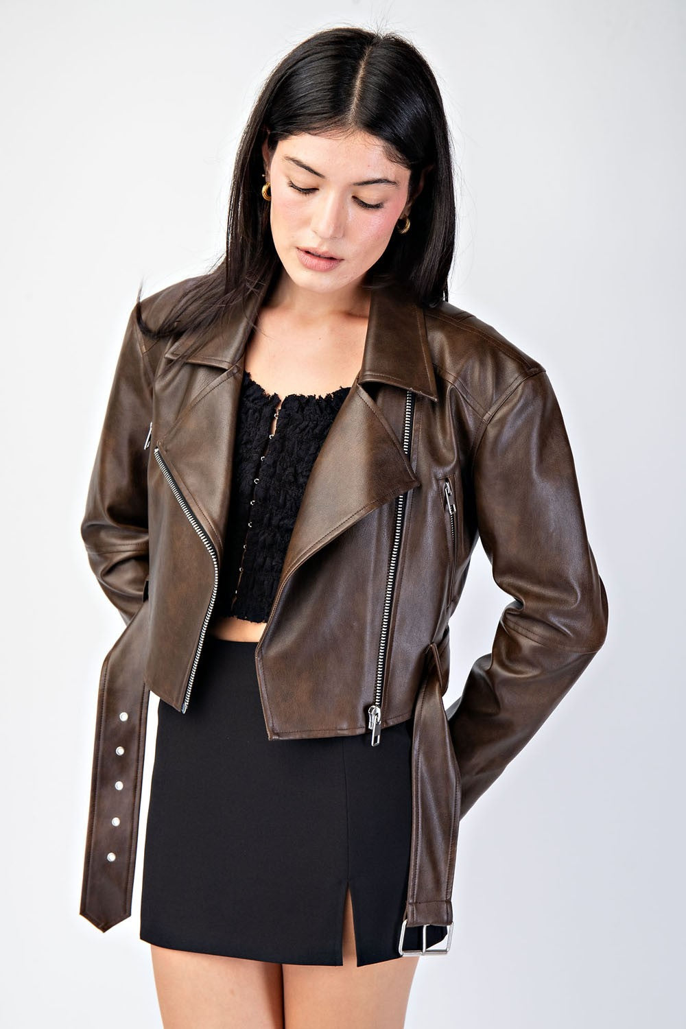 Chaqueta Cuero Biker Marrón Mocha Alexis