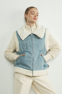 Chaleco Biker Denim Sherpa Bee