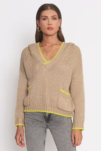 Suéter Knit Hoodie Beige Contrast Frances