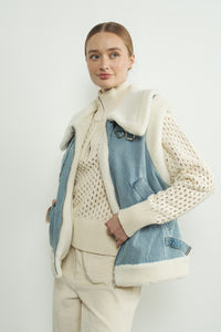 Chaleco Biker Denim Sherpa Bee