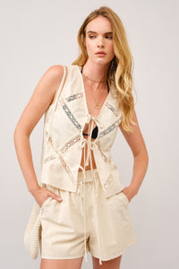 Set Chaleco/Short Lace Linen Simone