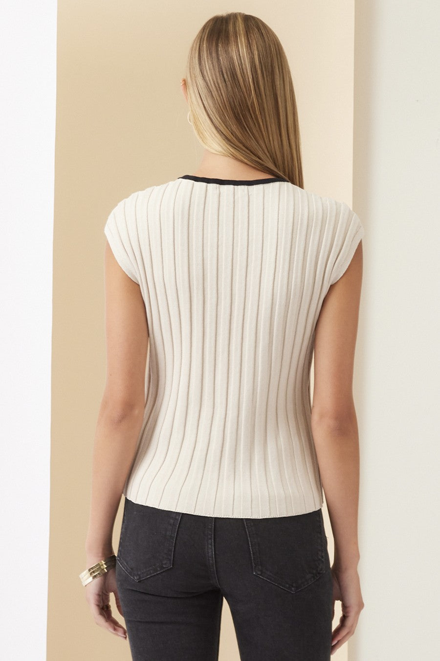 Top Knit Ribbed Contrast Taupe/Black Riley