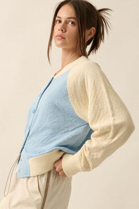 Suéter Chaqueta Bomber Textured Towel Colorblock Cream/Blue Mariana