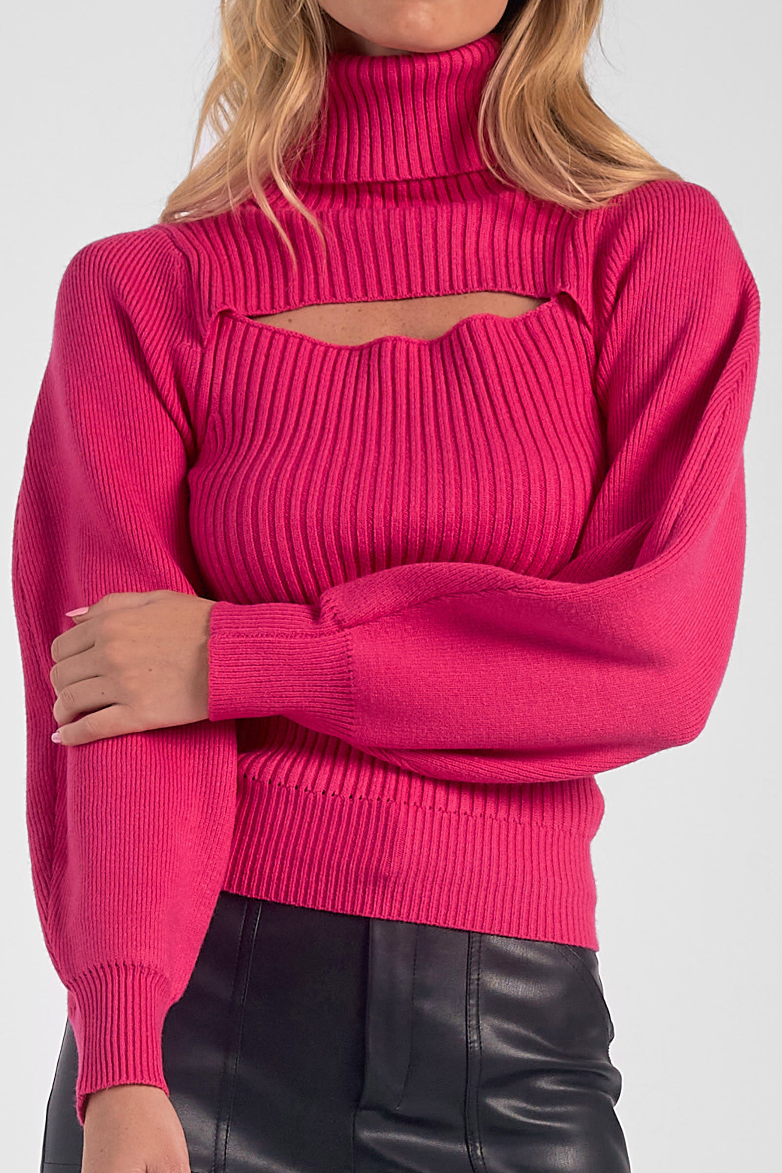 Suéter Fucsia Knit Turtleneck Cut Out Steffs FINAL SALE